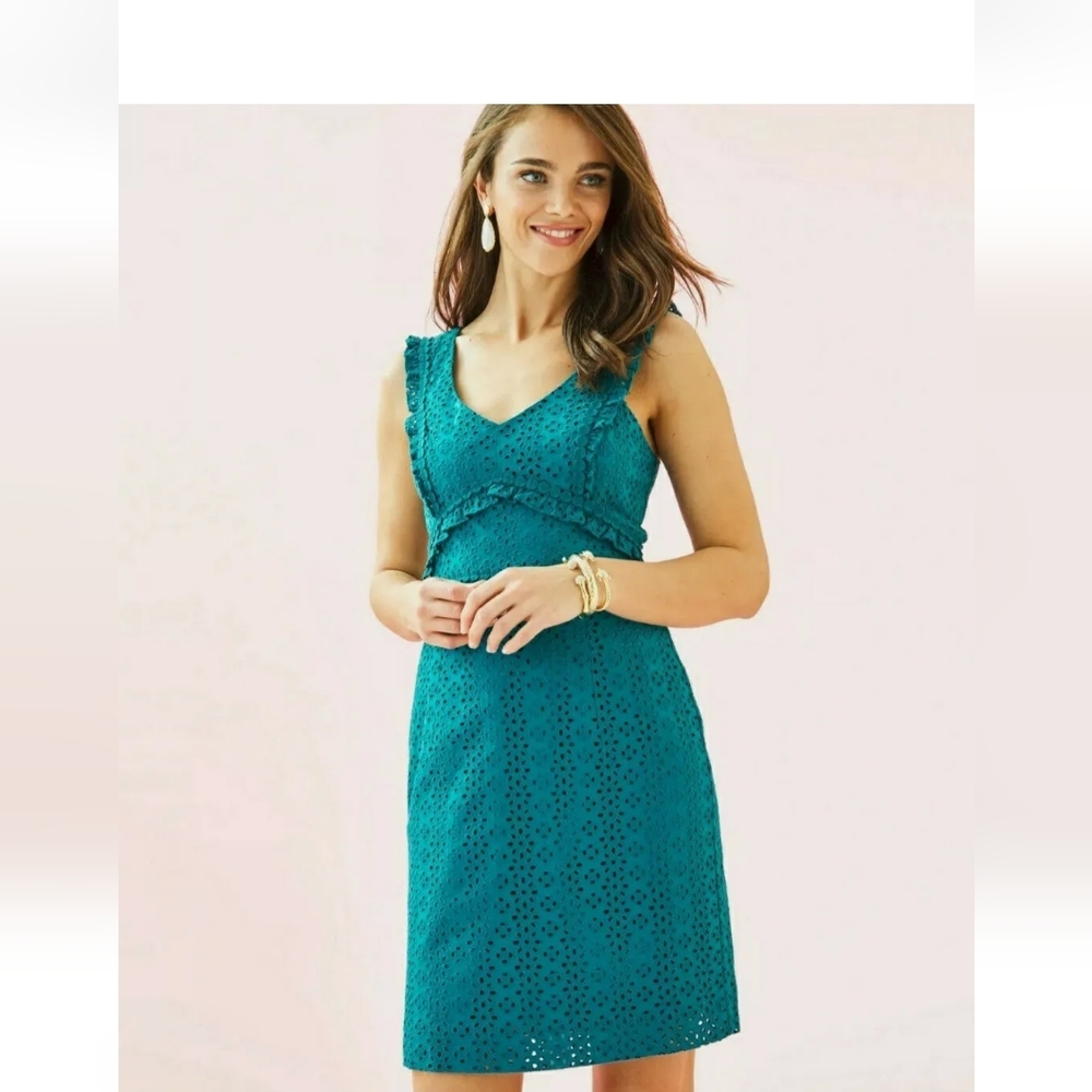 Lilly Pulitzer Womens Shift Teal Blue V Neck Sleeveless Dress Size 0 NWT